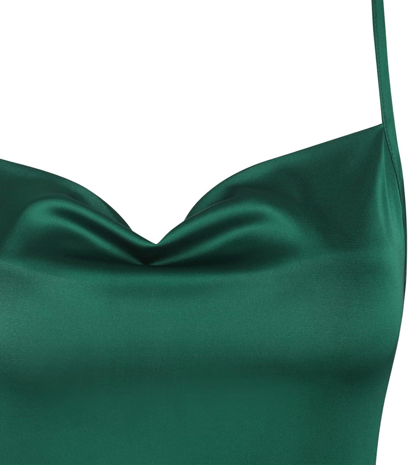 imageZAFUL Womens Sexy Backless Satin Maxi Dress Spaghetti Straps Cowl Neck Side Slit Zipper Cocktail Party Bodycon Dresses CGreenS