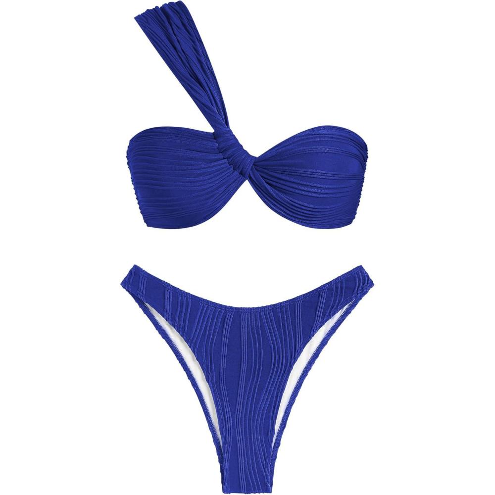 ZAFUL Women’s One Shoulder Bikini Twisted Ruched High Cut Bandeau