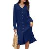 imageZAFUL Womens Casual Swimwear Cover Ups Long Sleeve Button Down Blouse V Neck Midi Dress Slit Kimonos CardigansFnavy
