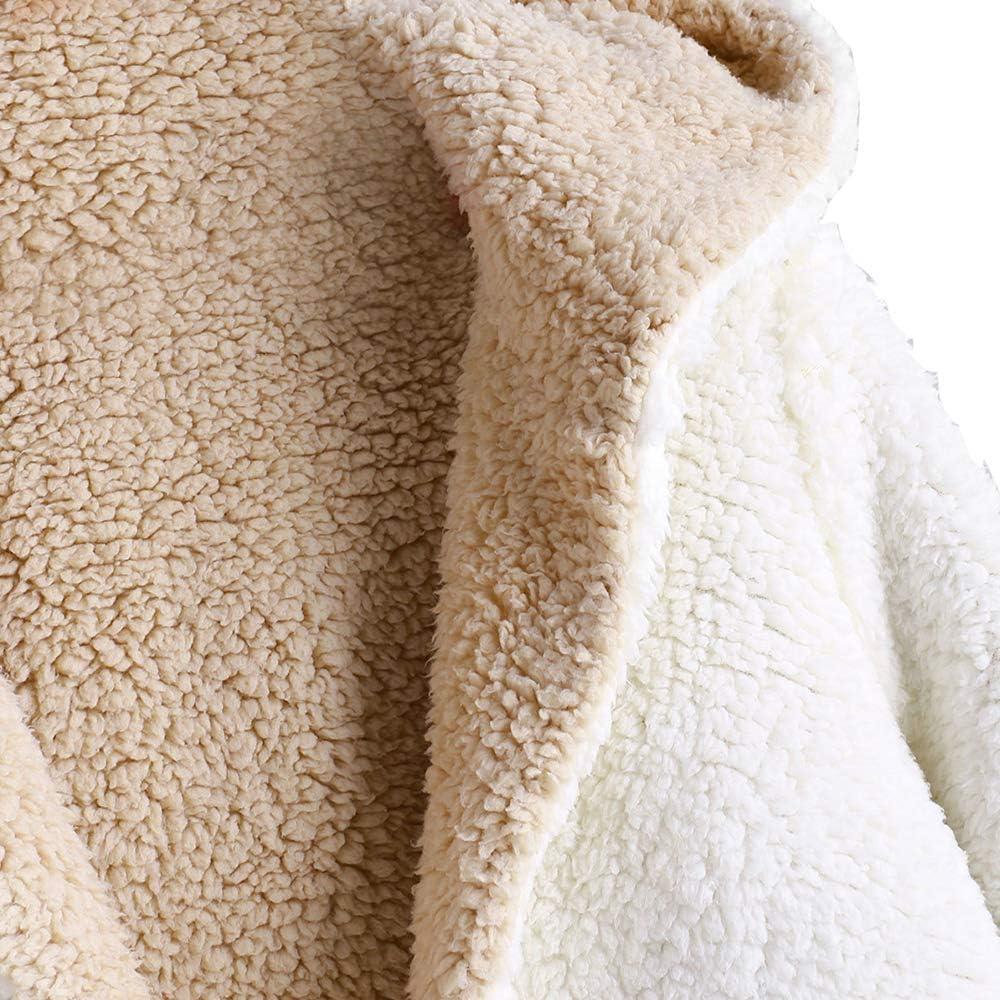 imageZAFUL Womens Teddy Coat Fuzzy Fleece Reversible Open Front Hooded Outwear Jacket 2Warm White S