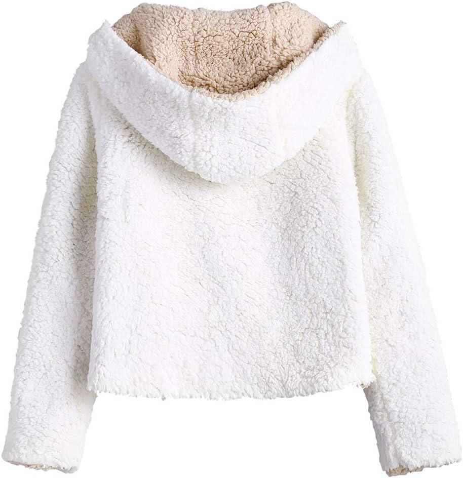 imageZAFUL Womens Teddy Coat Fuzzy Fleece Reversible Open Front Hooded Outwear Jacket 2Warm White S