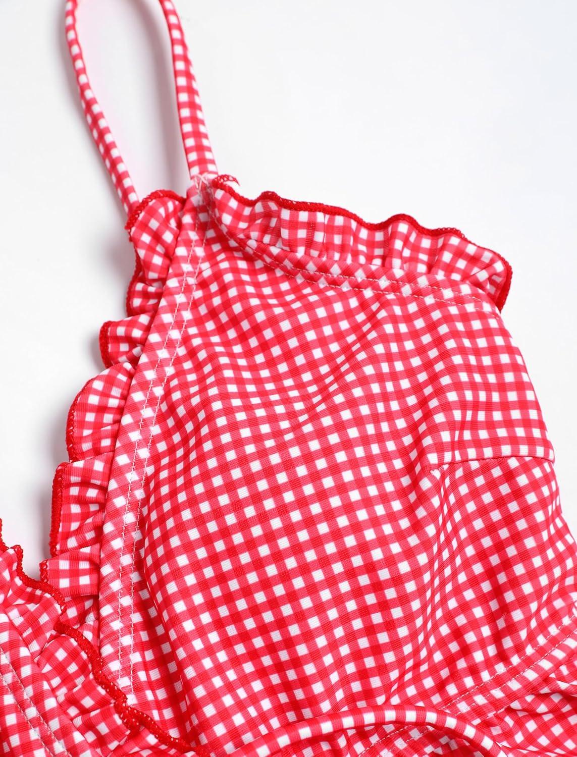 imageZAFUL Tankini Swimsuits for Women V Neck Textured Knot Tie Ruffle Trim Bikini Swimsuit Tie Side 2 Pieces Bathing Suit2gingham Red