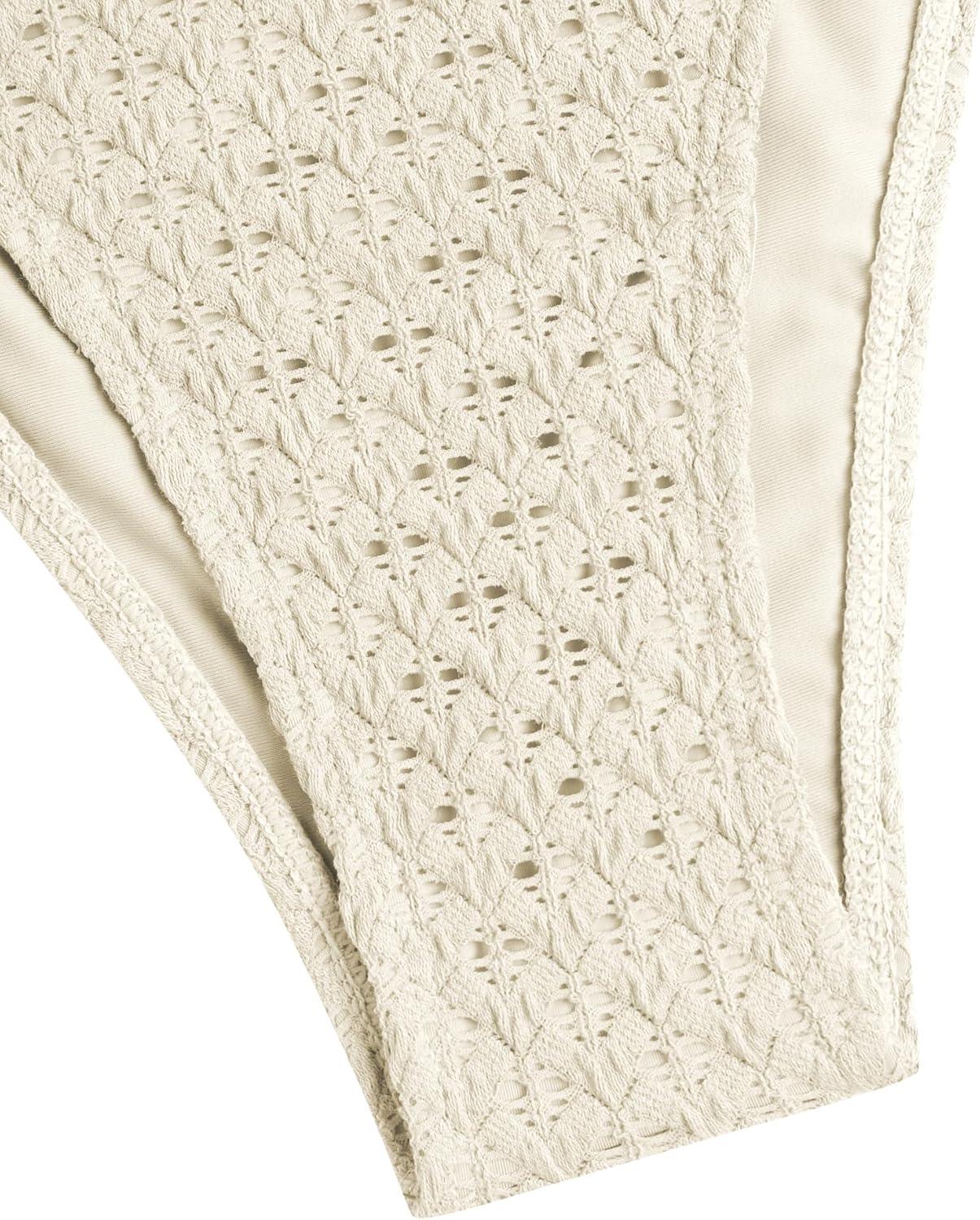 imageZAFUL Tankini Swimsuits for Women Lace Jacquard Bowknot Decor Tummy Control High Cut Tanga Tankini SetAbeige