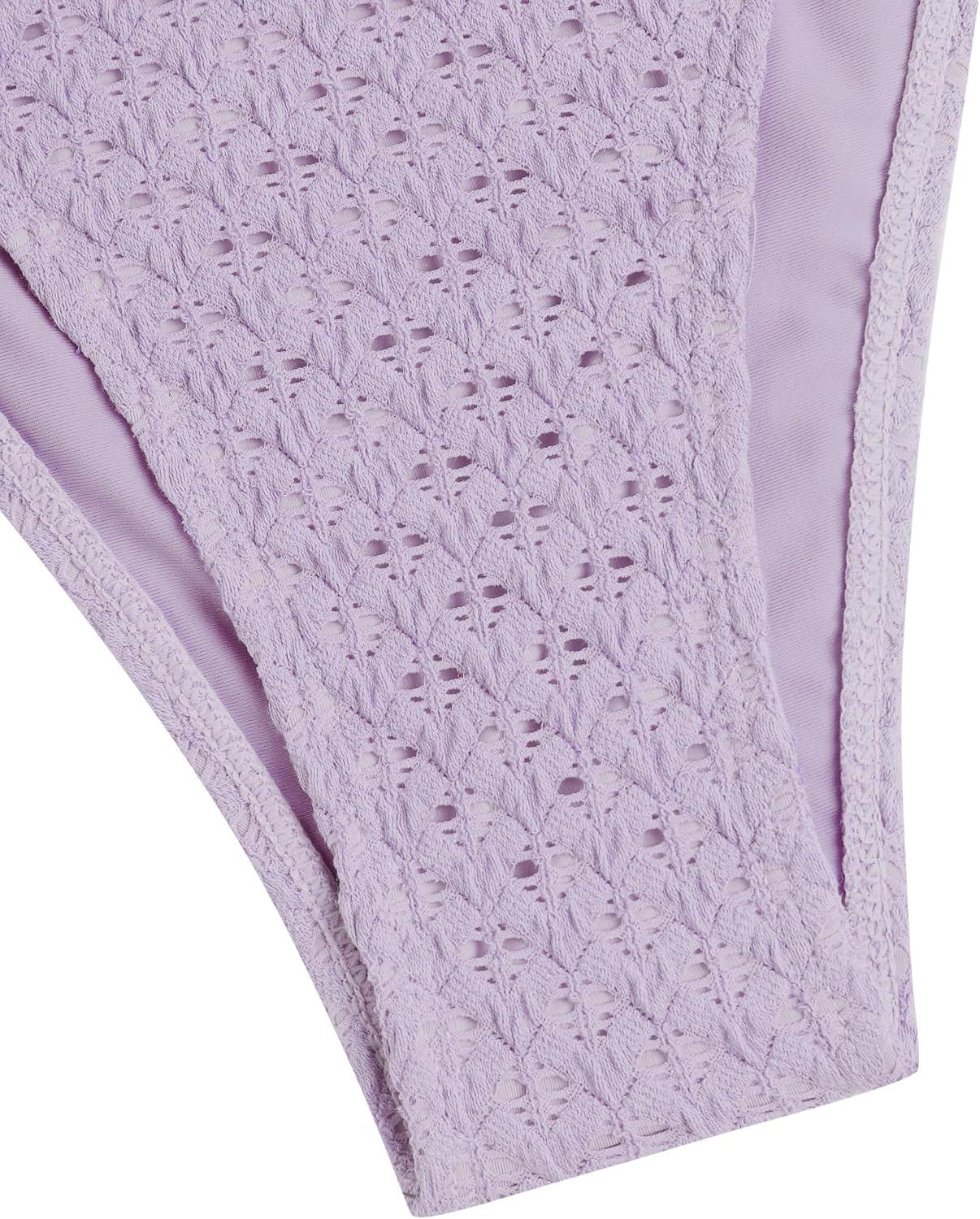 imageZAFUL Tankini Swimsuits for Women Lace Jacquard Bowknot Decor Tummy Control High Cut Tanga Tankini SetAlight Purple