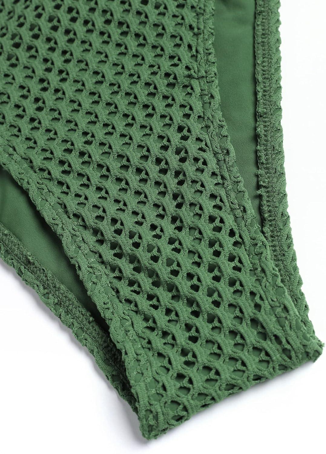 imageZAFUL Tankini Swimsuits for Women Lace Jacquard Bowknot Decor Tummy Control High Cut Tanga Tankini SetBarmy Green