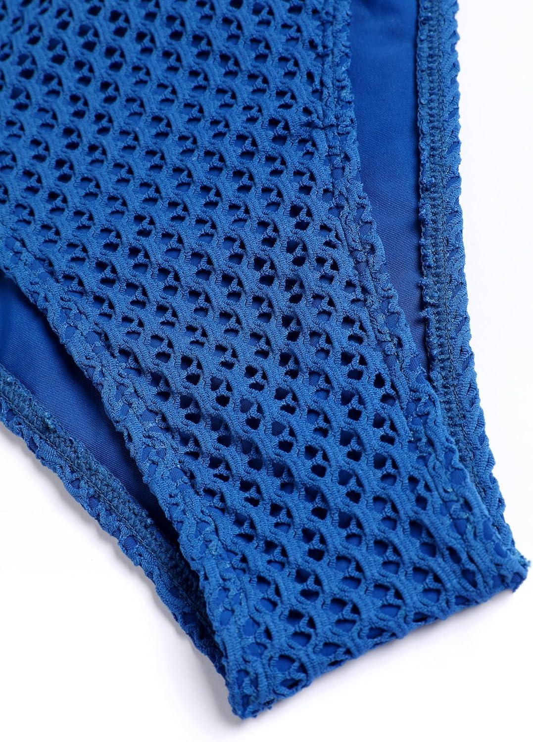 imageZAFUL Tankini Swimsuits for Women Lace Jacquard Bowknot Decor Tummy Control High Cut Tanga Tankini SetBroyal Blue