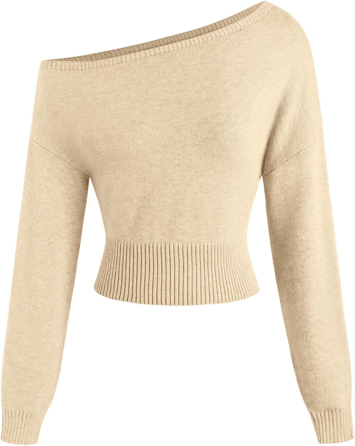 image:imageZAFUL Womens Off Shoulder Sweater Long Sleeve Casual Pullover Knit Jumper1khaki