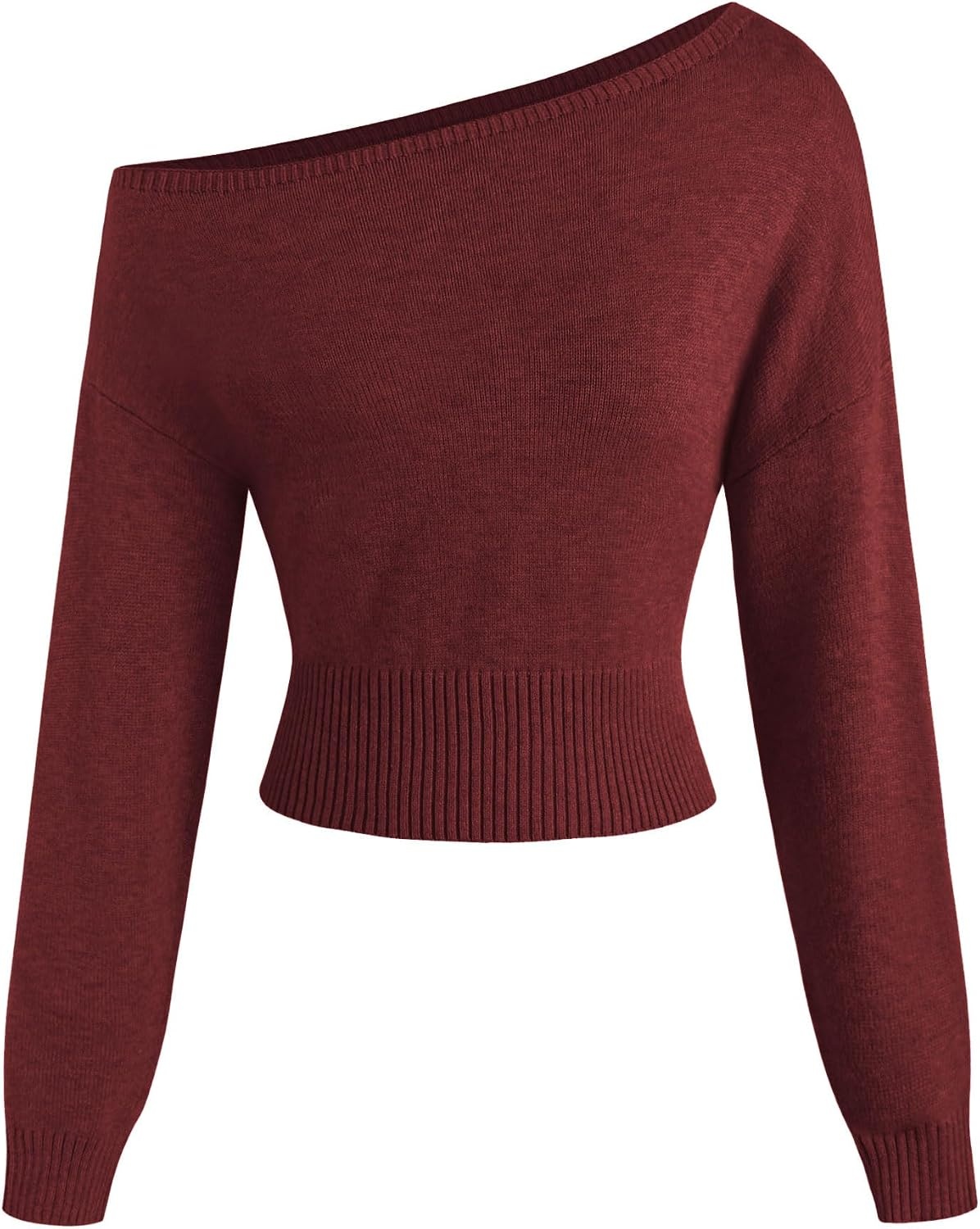 image:imageZAFUL Womens Off Shoulder Sweater Long Sleeve Casual Pullover Knit Jumper1wine Red