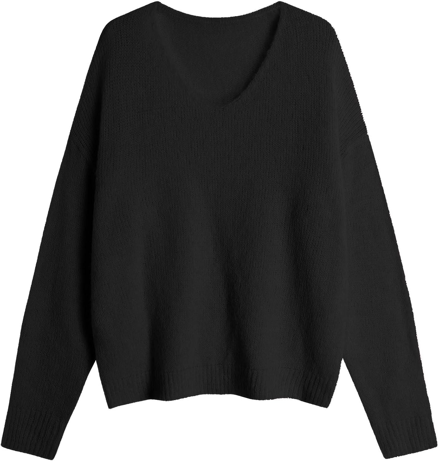 image:imageZAFUL Womens V Neck Casual Loose Lightweight Pullover Knit Sweaters1black