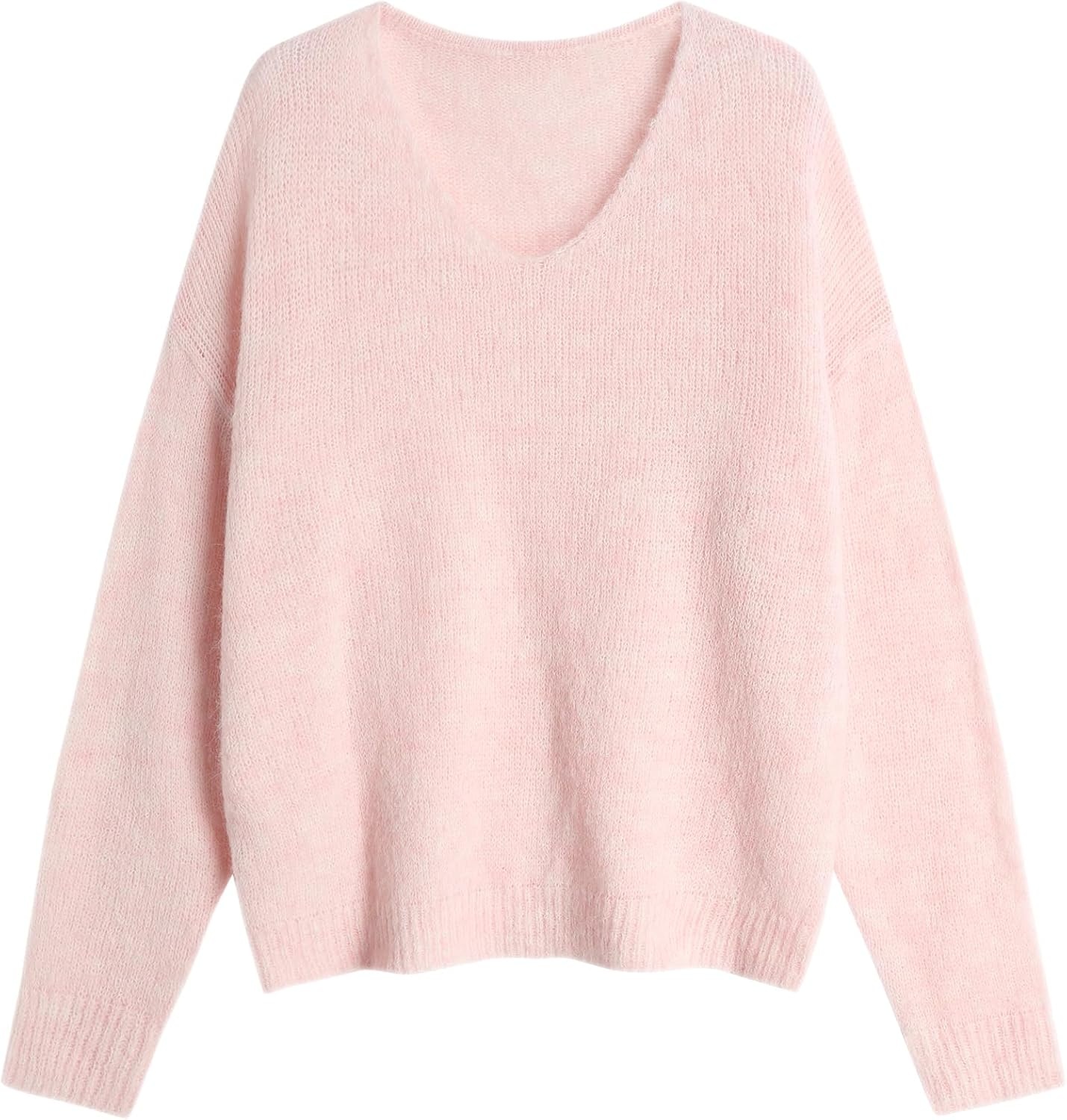 image:imageZAFUL Womens V Neck Casual Loose Lightweight Pullover Knit Sweaters1pink