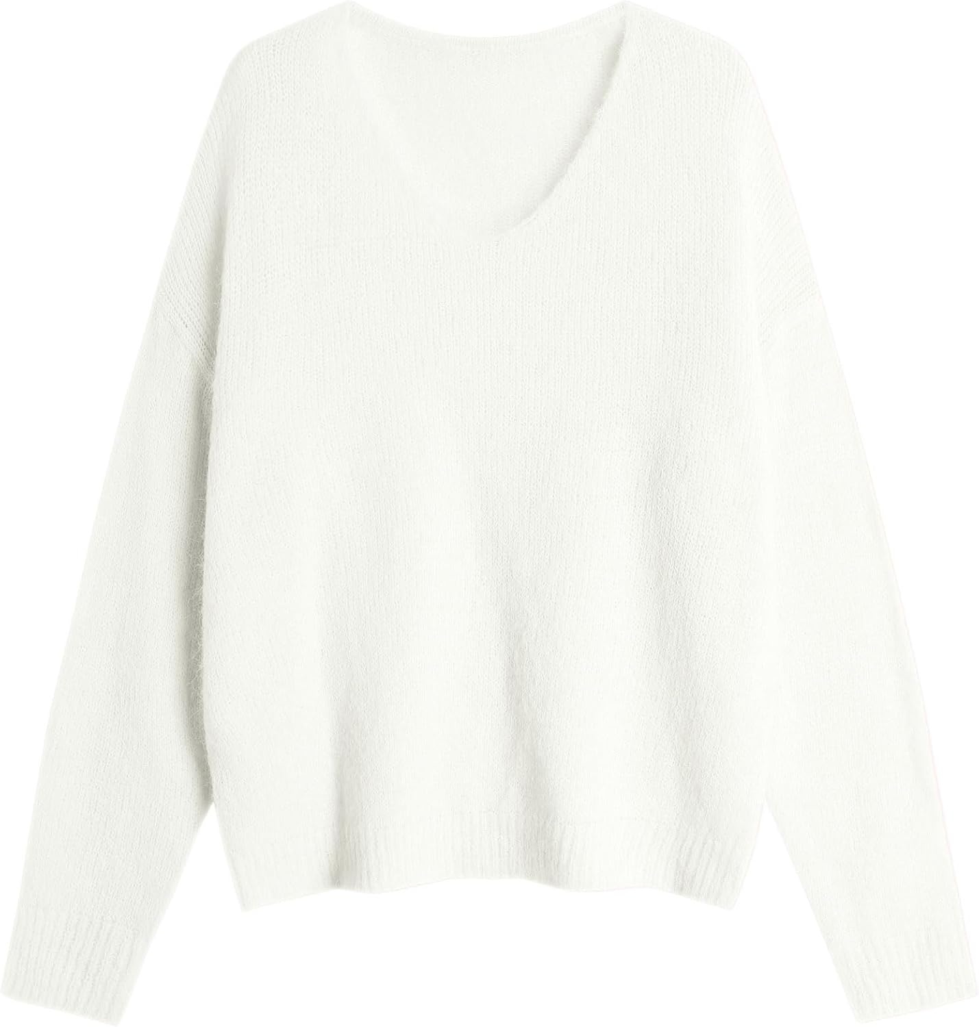 image:imageZAFUL Womens V Neck Casual Loose Lightweight Pullover Knit Sweaters1white