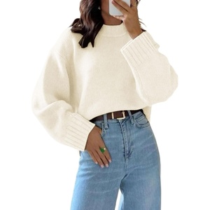 ZAFUL Crew Neck Cozy Long Sleeves Casual Knit Pullover Sweater for Women(1-beige)