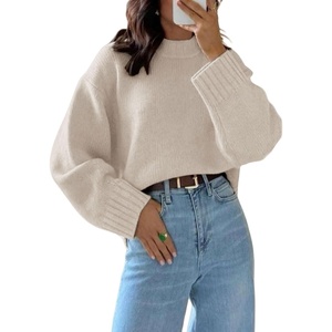 ZAFUL Crew Neck Cozy Long Sleeves Casual Knit Pullover Sweater for Women(1-light Grey)