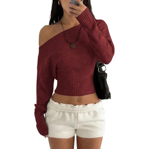 ZAFUL Women’s Off Shoulder Sweater Long Sleeve Casual Pullover Knit Jumper(1-wine Red)