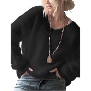 ZAFUL Women’s V Neck Casual Loose Lightweight Pullover Knit Sweaters(1-black)
