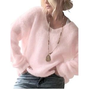 ZAFUL Women’s V Neck Casual Loose Lightweight Pullover Knit Sweaters(1-pink)