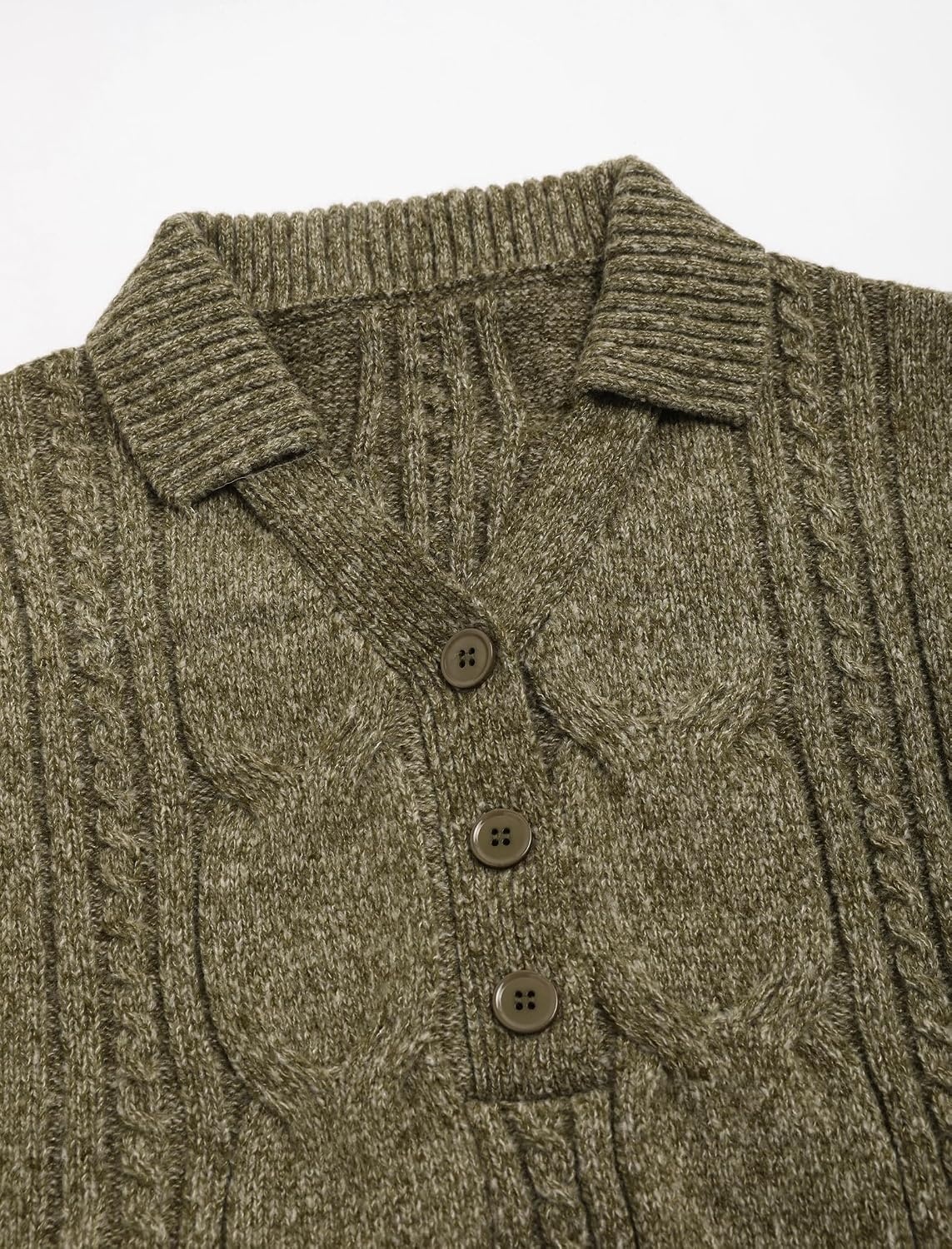 image:imageZAFUL Womens Cable Knit Sweater Dress Oversized Collared Button Mini DressArmy Green