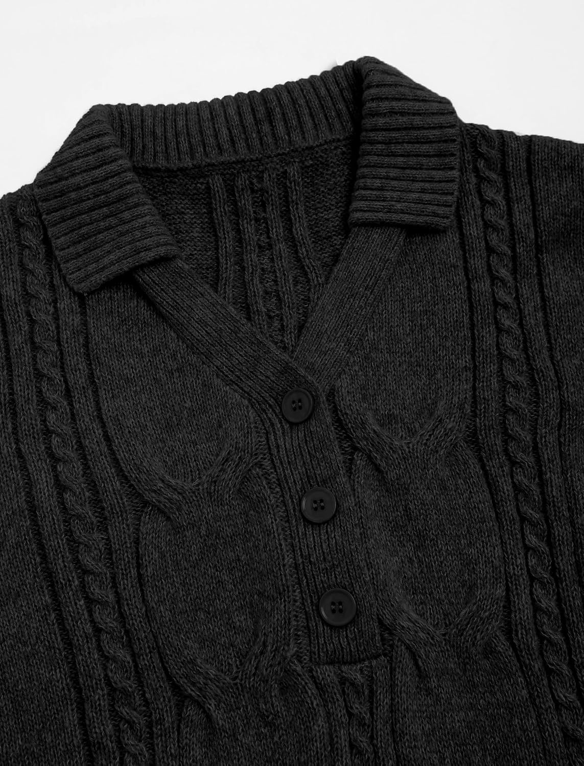 image:imageZAFUL Womens Cable Knit Sweater Dress Oversized Collared Button Mini DressBlack
