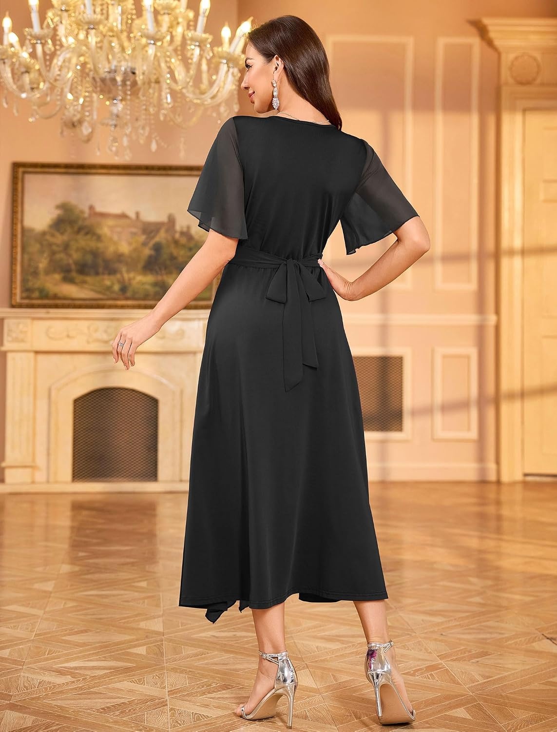 image:imageZAFUL Womens Semi Formal Wedding Guest Dress Aline Mother of Bride DressesBlack