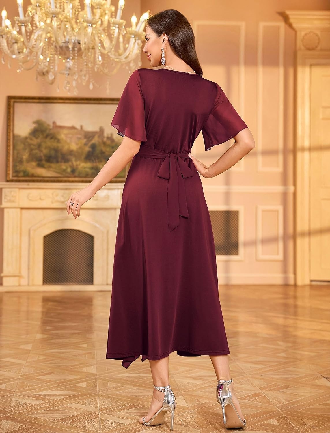 image:imageZAFUL Womens Semi Formal Wedding Guest Dress Aline Mother of Bride DressesBurgundy