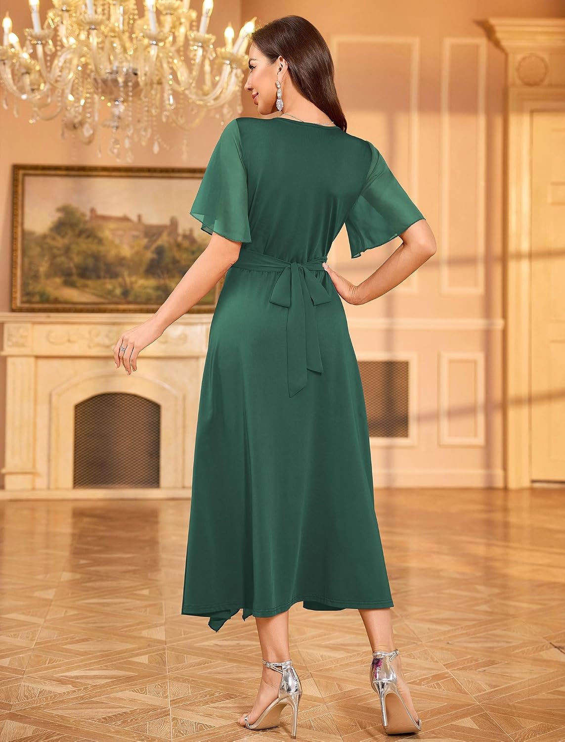 image:imageZAFUL Womens Semi Formal Wedding Guest Dress Aline Mother of Bride DressesDarkgreen
