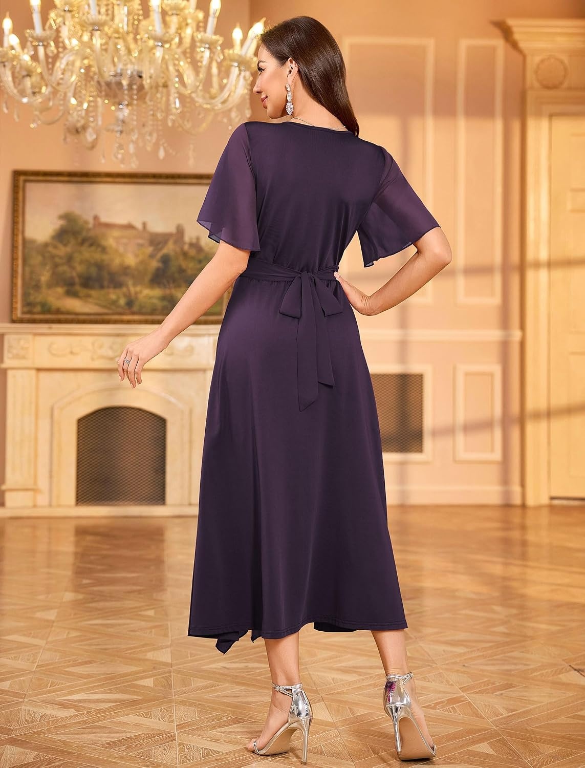 image:imageZAFUL Womens Semi Formal Wedding Guest Dress Aline Mother of Bride DressesDarkpurple