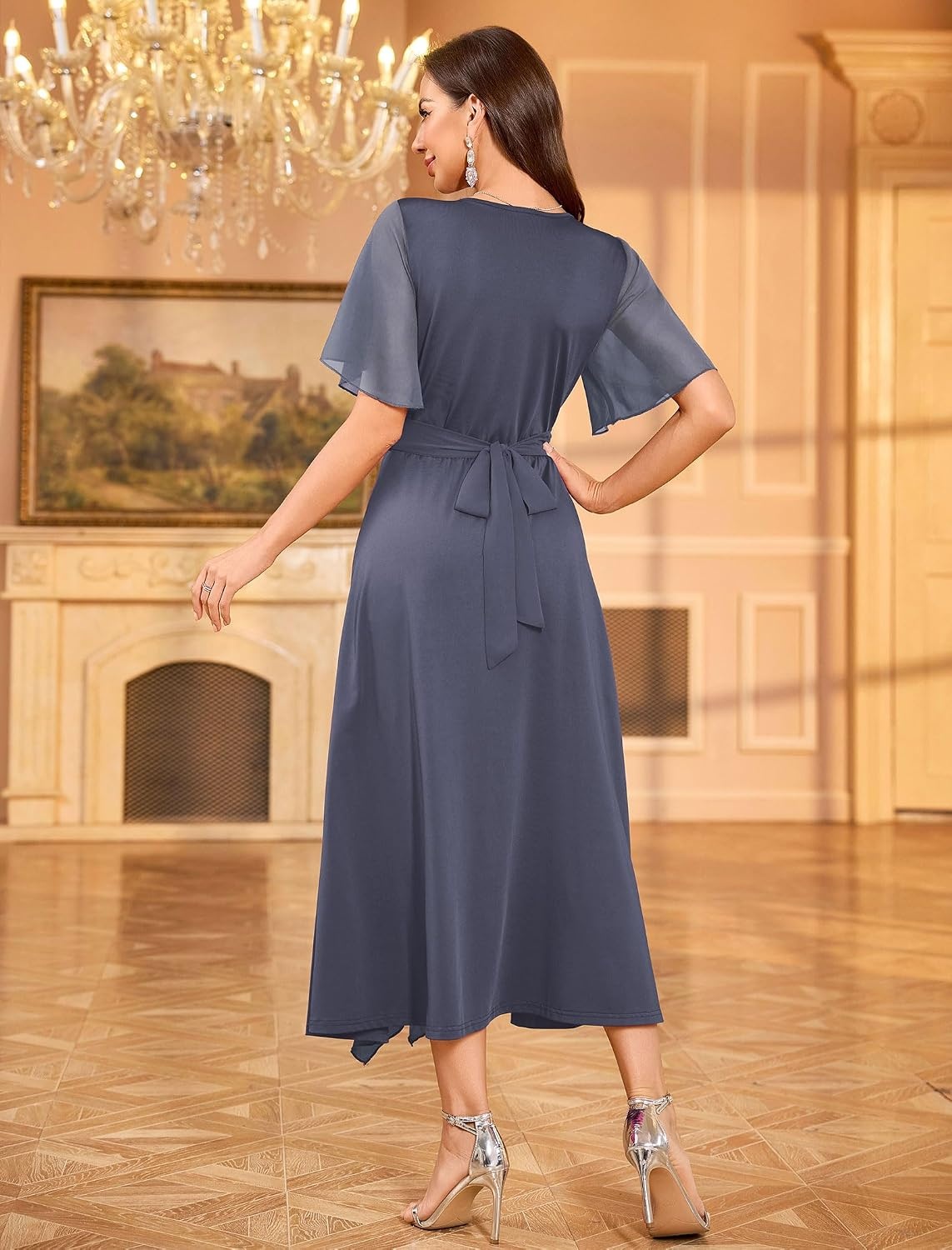 image:imageZAFUL Womens Semi Formal Wedding Guest Dress Aline Mother of Bride DressesGrayblue