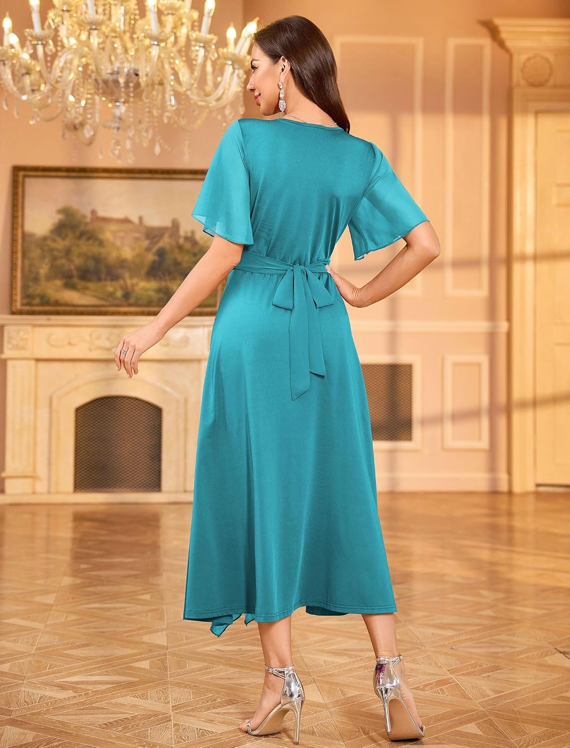 image:imageZAFUL Womens Semi Formal Wedding Guest Dress Aline Mother of Bride DressesPeacockblue