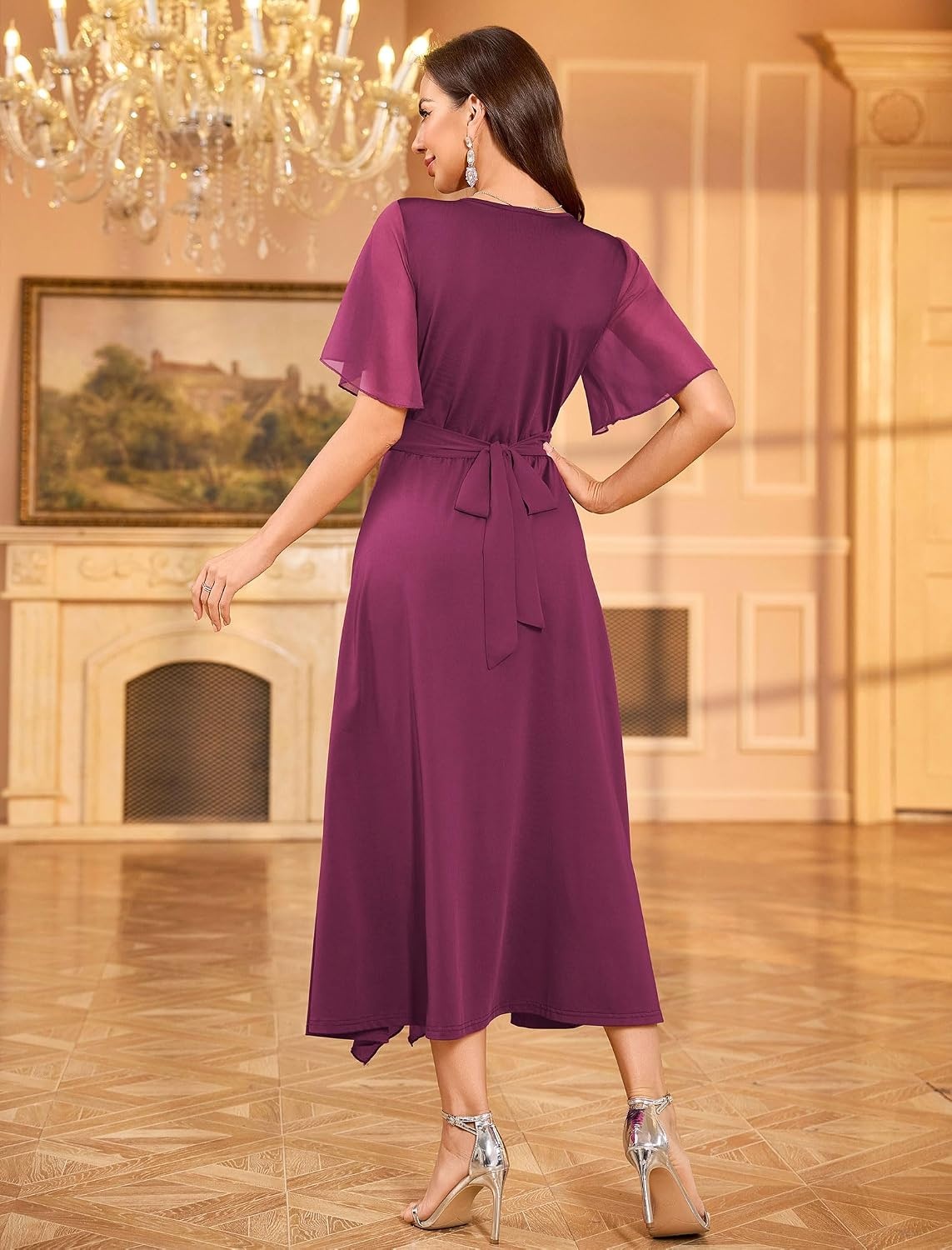 image:imageZAFUL Womens Semi Formal Wedding Guest Dress Aline Mother of Bride DressesPurplered