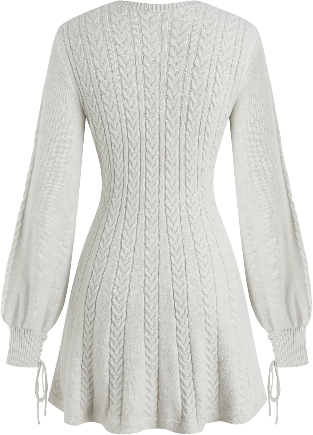 image:imageZAFUL Womens V Neck Cable Knit Sweater Dress Long Sleeves Mini Casual Dress0beige