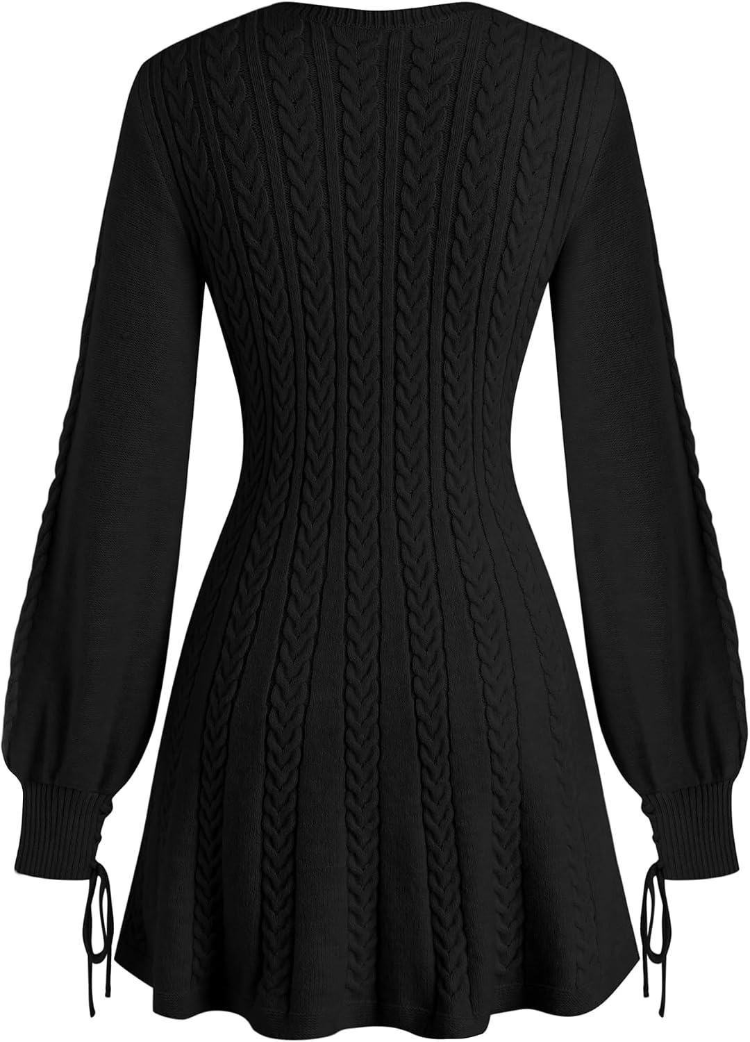 image:imageZAFUL Womens V Neck Cable Knit Sweater Dress Long Sleeves Mini Casual Dress0black