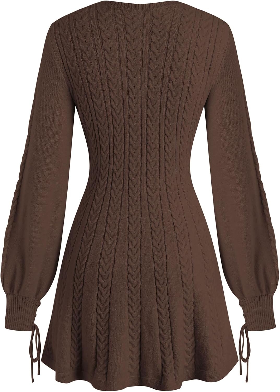 image:imageZAFUL Womens V Neck Cable Knit Sweater Dress Long Sleeves Mini Casual Dress0brown