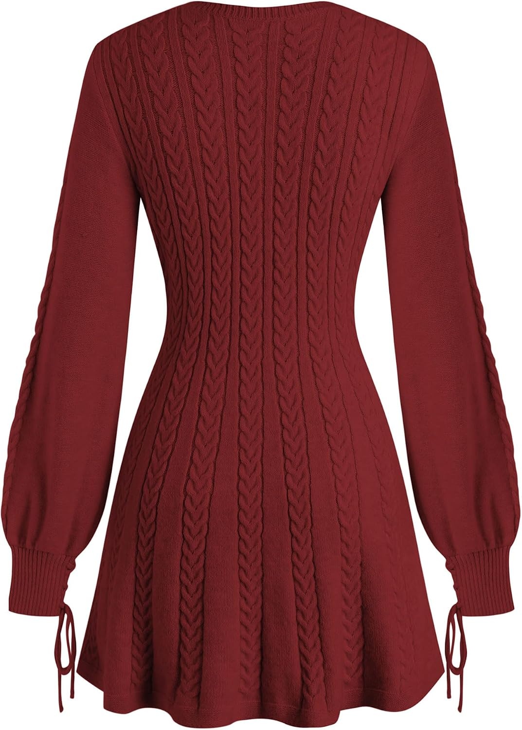 image:imageZAFUL Womens V Neck Cable Knit Sweater Dress Long Sleeves Mini Casual Dress0red