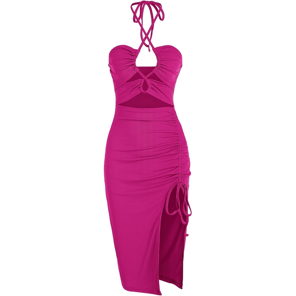 image:imageZAFUL Sexy Dresses for Women Summer Cut Out Halter Bodycon Criss Cross Dress Beach Club Vacation ClothesSmallRose Red