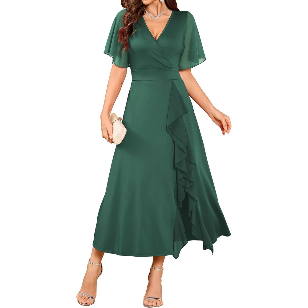 image:imageZAFUL Womens Semi Formal Wedding Guest Dress Aline Mother of Bride DressesDarkgreen