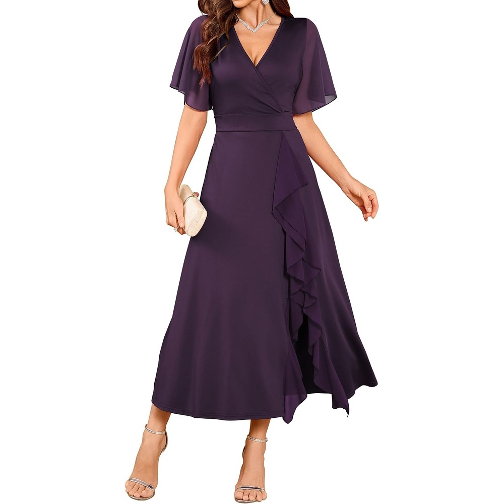 image:imageZAFUL Womens Semi Formal Wedding Guest Dress Aline Mother of Bride DressesDarkpurple