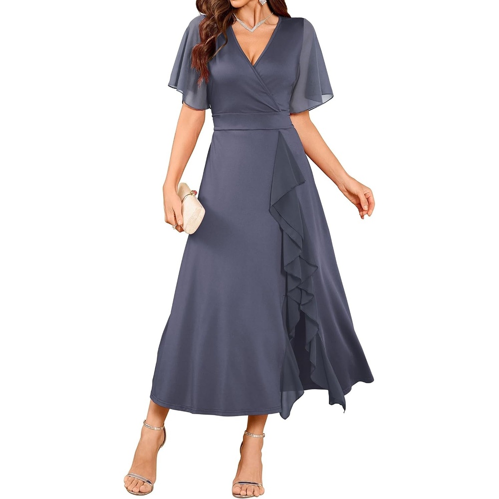 image:imageZAFUL Womens Semi Formal Wedding Guest Dress Aline Mother of Bride DressesGrayblue