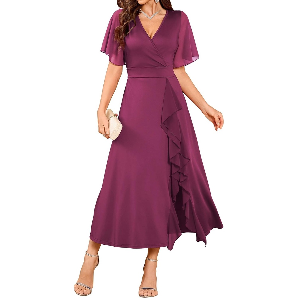 image:imageZAFUL Womens Semi Formal Wedding Guest Dress Aline Mother of Bride DressesPurplered