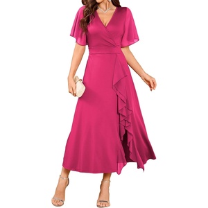 ZAFUL Womens Semi Formal Wedding Guest Dress A-line Mother of Bride Dresses(Hot-pink)