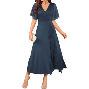 ZAFUL Womens Semi Formal Wedding Guest Dress A-line Mother of Bride Dresses(Navy)