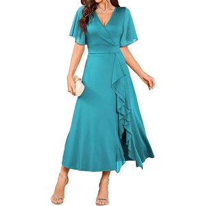 ZAFUL Womens Semi Formal Wedding Guest Dress A-line Mother of Bride Dresses(Peacock-blue)