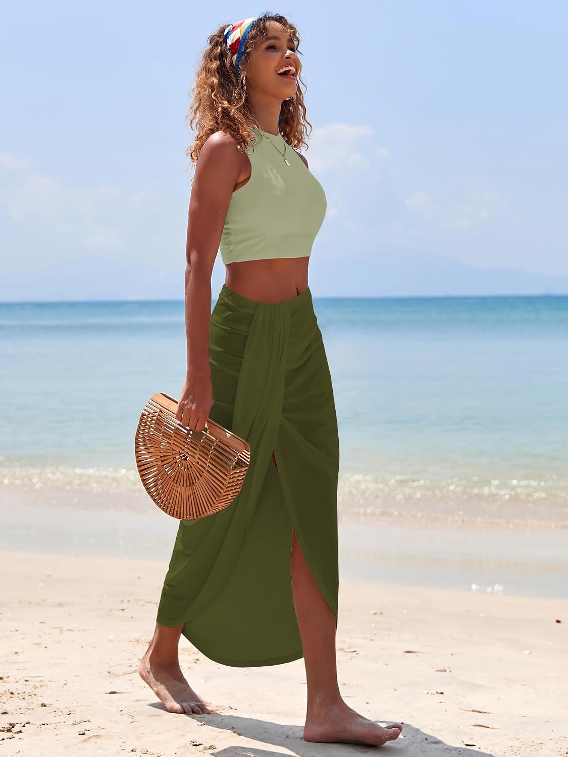 image:imageZAFUL 2 Piece Skirt Sets for Women Crop Top Ruched Maxi Skirt SuitingBmix Green