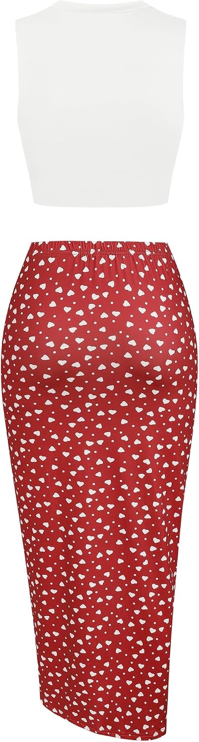 image:imageZAFUL 2 Piece Skirt Sets for Women Crop Top Ruched Maxi Skirt SuitingBpolka Dot Red