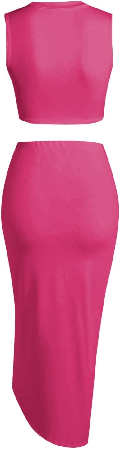 image:imageZAFUL 2 Piece Skirt Sets for Women Crop Top Ruched Maxi Skirt SuitingBrose Pink