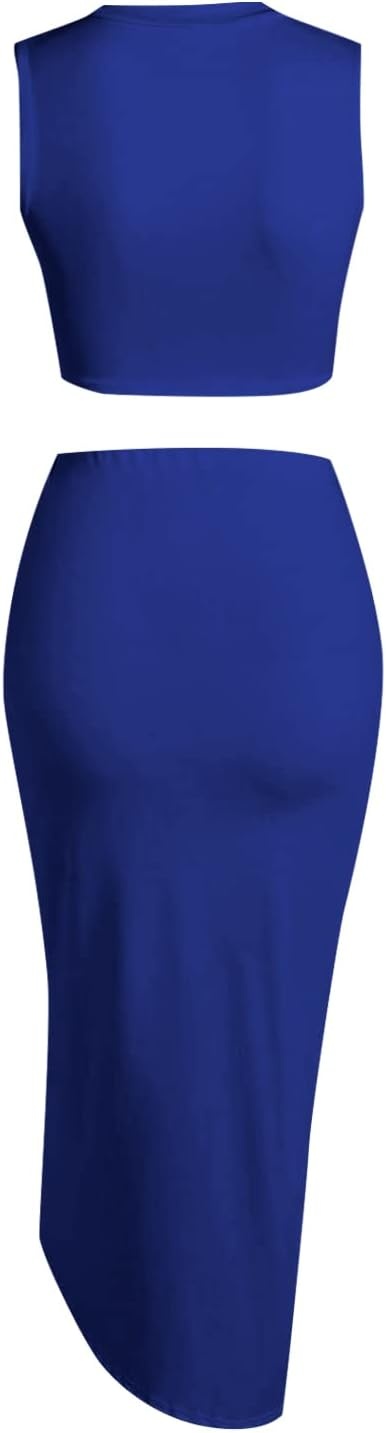 image:imageZAFUL 2 Piece Skirt Sets for Women Crop Top Ruched Maxi Skirt SuitingBroyal Blue