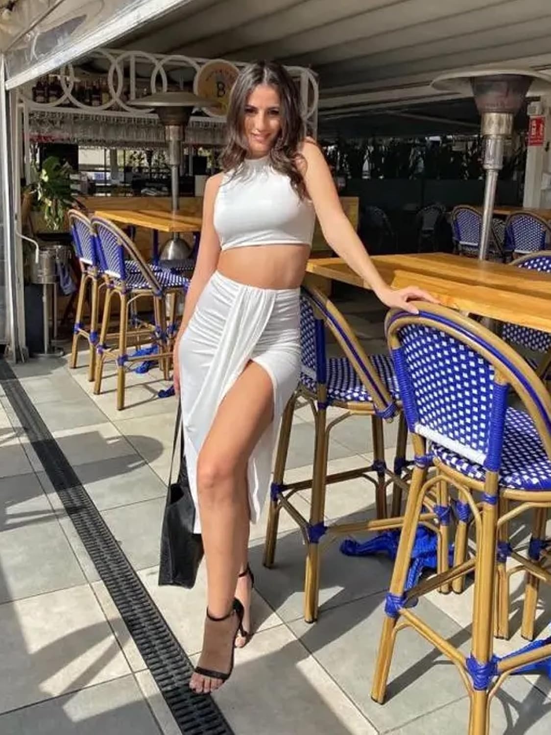 image:imageZAFUL 2 Piece Skirt Sets for Women Crop Top Ruched Maxi Skirt SuitingBwhite