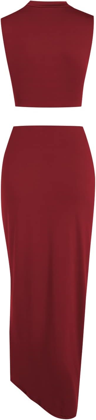 image:imageZAFUL 2 Piece Skirt Sets for Women Crop Top Ruched Maxi Skirt SuitingBwine Red