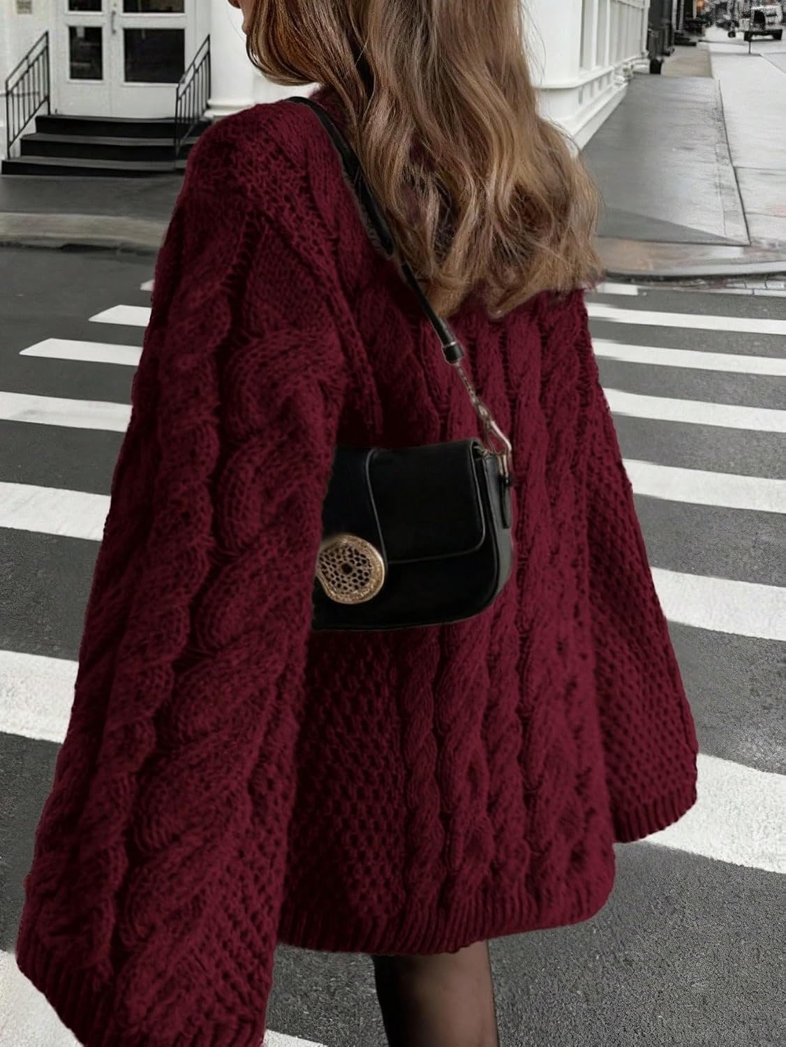 image:imageZAFUL Women Cable Knit Sweater Dress Oversized Long Sleeve Mini PulloveRed