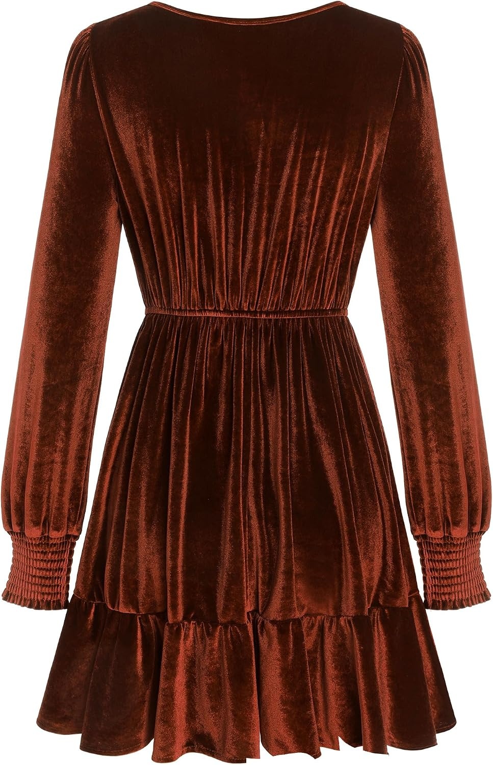 image:imageZAFUL Womens Velvet Dress V Neck Long Sleeve Cocktail Party DressesBrown