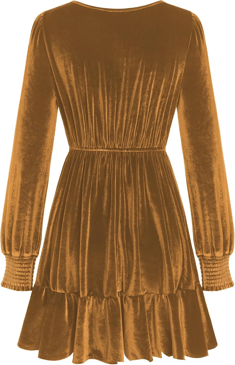 image:imageZAFUL Womens Velvet Dress V Neck Long Sleeve Cocktail Party DressesGold
